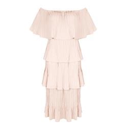 Fashion Pink Chiffon Off-shoulder Short Sleeve High Waist Cocktail Party Layered Dress N21901
