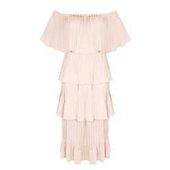 Fashion Pink Chiffon Off-shoulder Short Sleeve High Waist Cocktail Party Layered Dress N21901