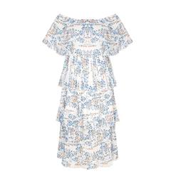 Fashion Floral Print Chiffon Off-shoulder Short Sleeve High Waist Cocktail Layered Dress N21902