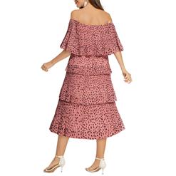 Fashion Polka Dots Chiffon Off-shoulder Short Sleeve High Waist Cocktail Summer Layered Dress N21903
