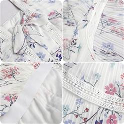 Fashion Chiffon Floral Square Neckline Flutter Sleeve Back Cut-out High Waist Layered Dress N21904