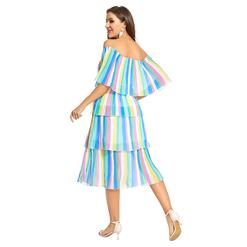 Fashion Colorful Chiffon Off-shoulder Short Sleeve High Waist Cocktail Party Layered Dress N21905