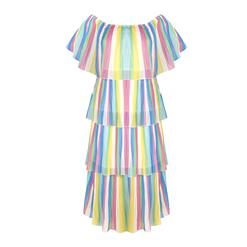 Fashion Colorful Chiffon Off-shoulder Short Sleeve High Waist Cocktail Party Layered Dress N21905