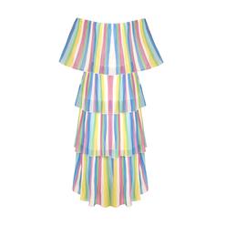 Fashion Colorful Chiffon Off-shoulder Short Sleeve High Waist Cocktail Party Layered Dress N21905