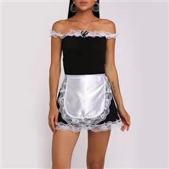 4pcs Sexy French Maid Cosplay Mini Dress Off-shoulder Babydoll Nightwear Lingerie N21931