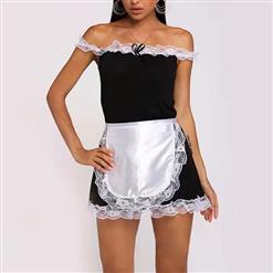 4pcs Sexy French Maid Cosplay Mini Dress Off-shoulder Babydoll Nightwear Lingerie N21931