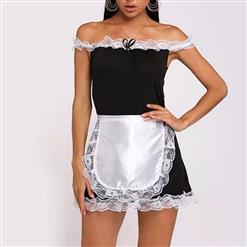 4pcs Sexy French Maid Cosplay Mini Dress Off-shoulder Babydoll Nightwear Lingerie N21931