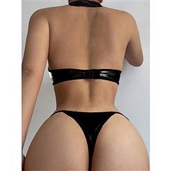 Erotic Wet-look PU Bandage Halter Choker Cut-out Elastic One-piece Bodysuit Teddies Lingerie N22039