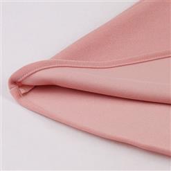 Sexy Pink See-through Mesh Patchwork Turndown Collar Flare Sleeve High Waist Swing Dress N22042