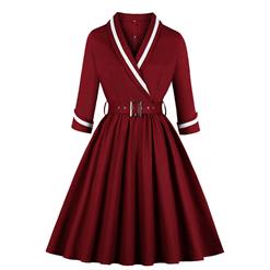 Sexy A-line Dress,Plus Size Spring Dress,Vintage Dresses for Women,High Waist Dresses for Women,V-neck Dress for Women, Daily Waist Belt Dress#N22054