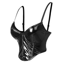 Sexy Punk Black Straps Bustier Zipper Clubwear Crop Top N22289