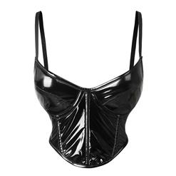 Sexy Punk Black Straps Bustier Zipper Clubwear Crop Top N22289