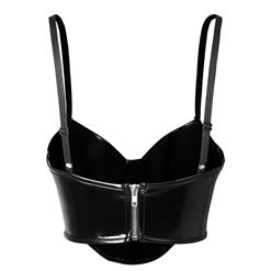 Sexy Punk Black Straps Bustier Zipper Clubwear Crop Top N22289