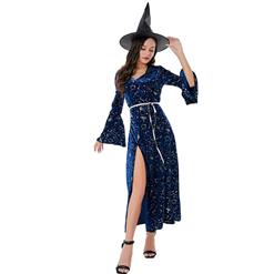 Sultry Long Blue Split Sorceress Costume N22301