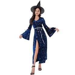 Sultry Long Blue Split Sorceress Costume N22301