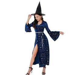 Sultry Long Blue Split Sorceress Costume N22301