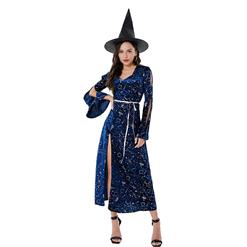 Sultry Long Blue Split Sorceress Costume N22301