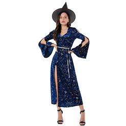 Sultry Long Blue Split Sorceress Costume N22301