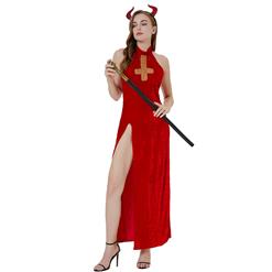 Sexy Red Devil High Waist Vent With Ox’s Horn Nightclub Party Masquerade Costume N22303