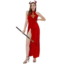 Sexy Red Devil High Waist Vent With Ox’s Horn Nightclub Party Masquerade Costume N22303