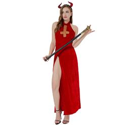 Sexy Red Devil High Waist Vent With Ox’s Horn Nightclub Party Masquerade Costume N22303