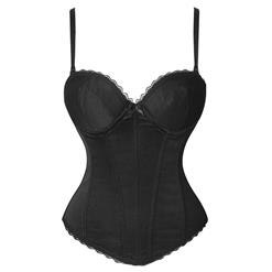 Sexy Black Spaghetti Straps Lace Plastic Boned Tube Top Corset N22366