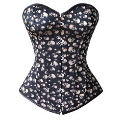 Women's Overbust Corset, Skull Corset, Outerwear Corsets, Halloween Corsets, Halloween White Skull Print Corset, Adult Halloween Costume,  #N2237