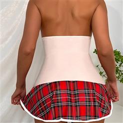 Sexy School Girl Uniform Adult Cosplay Costume Backless Bra Top Mini Pleated Skirt Set N22383
