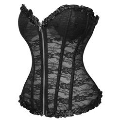 Sexy Fashion Zipper Black See-through Strapless Plastic Bones Corset N22638