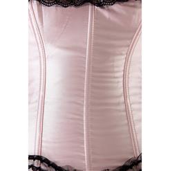 Sexy Pink Satin Strapless Lace Trim Overbust Corset N2267