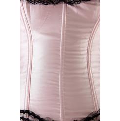 Sexy Pink Satin Strapless Lace Trim Overbust Corset N2267