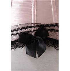 Sexy Pink Satin Strapless Lace Trim Overbust Corset N2267