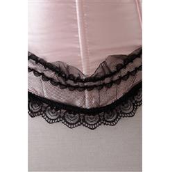 Sexy Pink Satin Strapless Lace Trim Overbust Corset N2267