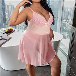 Sexy Pink Mesh Lace Low Bra Spaghetti Straps Backless Babydoll Sleepwear Lingerie N22808