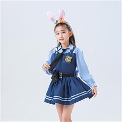 Lovely Long Sleeve Turndown Collar Dress Judy Hopps Police Cosplay Children Costume N22830