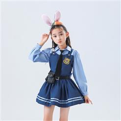 Lovely Long Sleeve Turndown Collar Dress Judy Hopps Police Cosplay Children Costume N22830