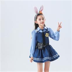 Lovely Long Sleeve Turndown Collar Dress Judy Hopps Police Cosplay Children Costume N22830