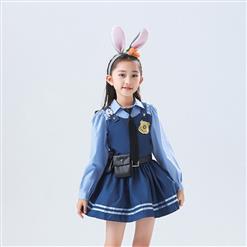 Lovely Long Sleeve Turndown Collar Dress Judy Hopps Police Cosplay Children Costume N22830