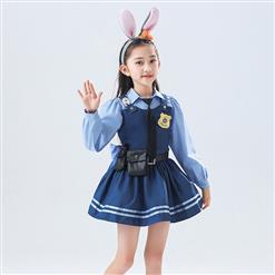 Lovely Long Sleeve Turndown Collar Dress Judy Hopps Police Cosplay Children Costume N22830