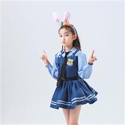 Lovely Long Sleeve Turndown Collar Dress Judy Hopps Police Cosplay Children Costume N22830