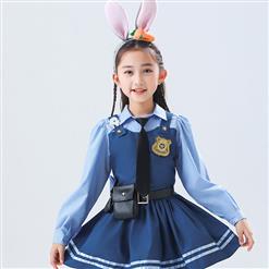 Lovely Long Sleeve Turndown Collar Dress Judy Hopps Police Cosplay Children Costume N22830