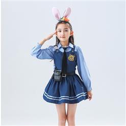 Lovely Long Sleeve Turndown Collar Dress Judy Hopps Police Cosplay Children Costume N22830