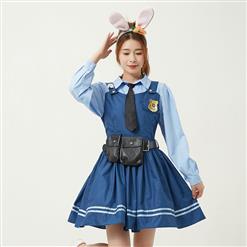 Lovely Long Sleeve Turndown Collar Dress Judy Hopps Police Cosplay Adult Costume N22831