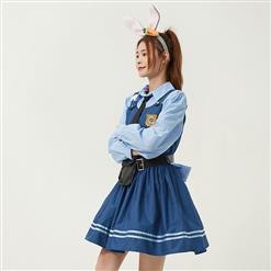 Lovely Long Sleeve Turndown Collar Dress Judy Hopps Police Cosplay Adult Costume N22831