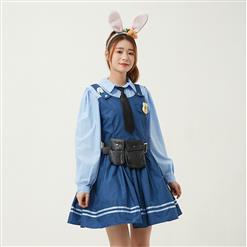 Lovely Long Sleeve Turndown Collar Dress Judy Hopps Police Cosplay Adult Costume N22831