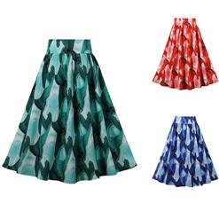 Retro Multi Green High Waisted  A-line Ruffle Hem Skirt N22839