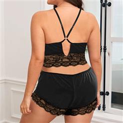 Sexy Plus Size Lace Spaghetti Strap Crop Top and Short Pants Lingerie Set N22940