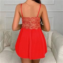 Sexy Red Lace Low Bra Backless Spaghetti Straps Babydoll Sleepwear Lingerie N23049