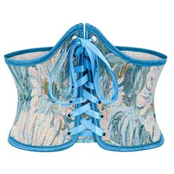 Vintage Blue Chrysanthemum 12 Plastic Boned Underbust Corset Closure Waist Cincher N23064