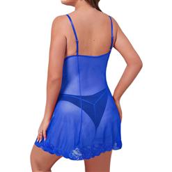 Sexy Blue Lace Low Bra Backless Babydoll Sleepwear Mini Dress Lingerie N23077